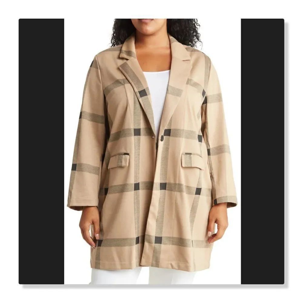 NEW! Sanctuary "Catalina" Patterned Coat - size 1X in Camel Plaid